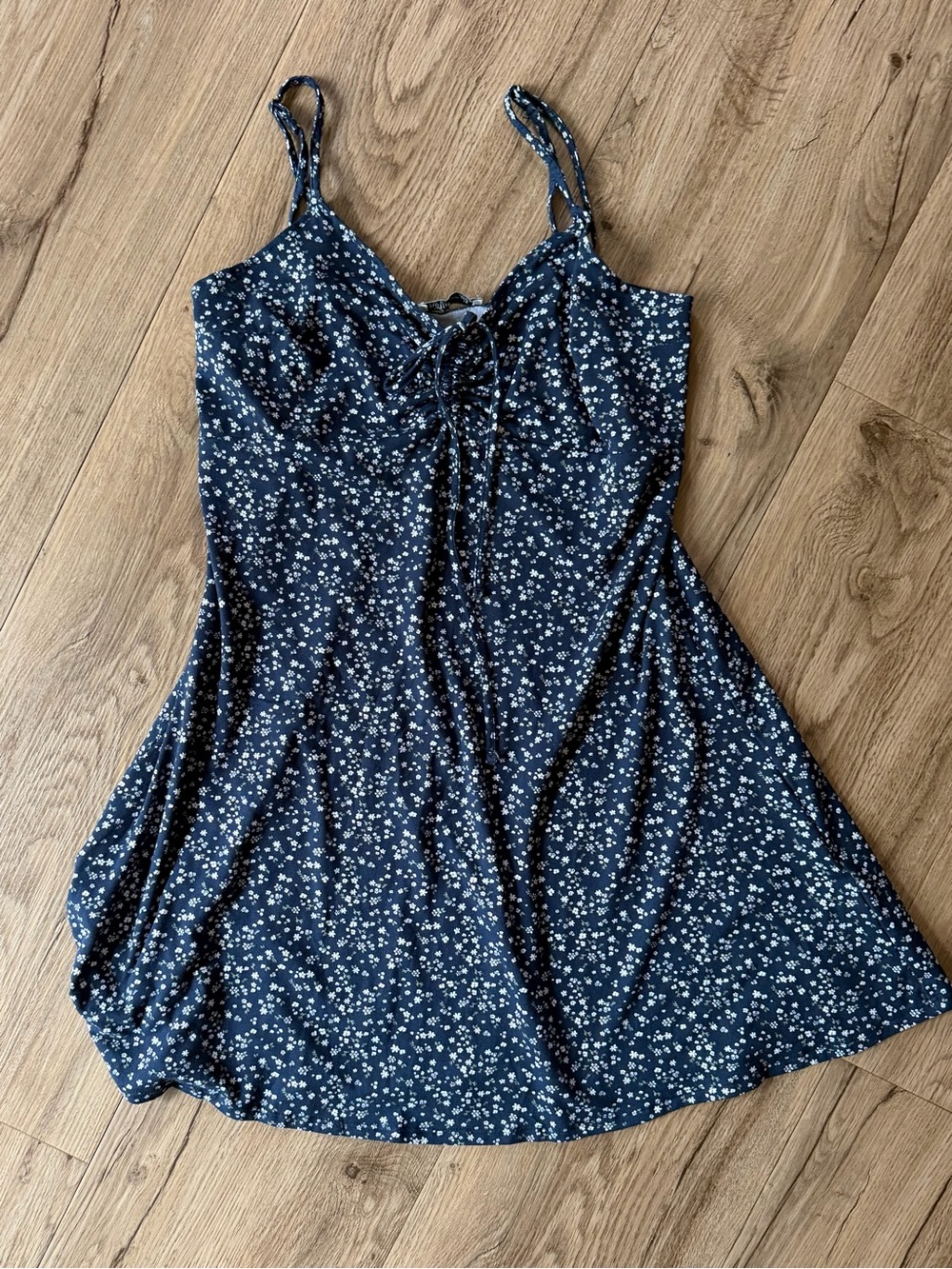 Hollister Floral Lace Up Cami Dress Women's M Navy Blue White Boho